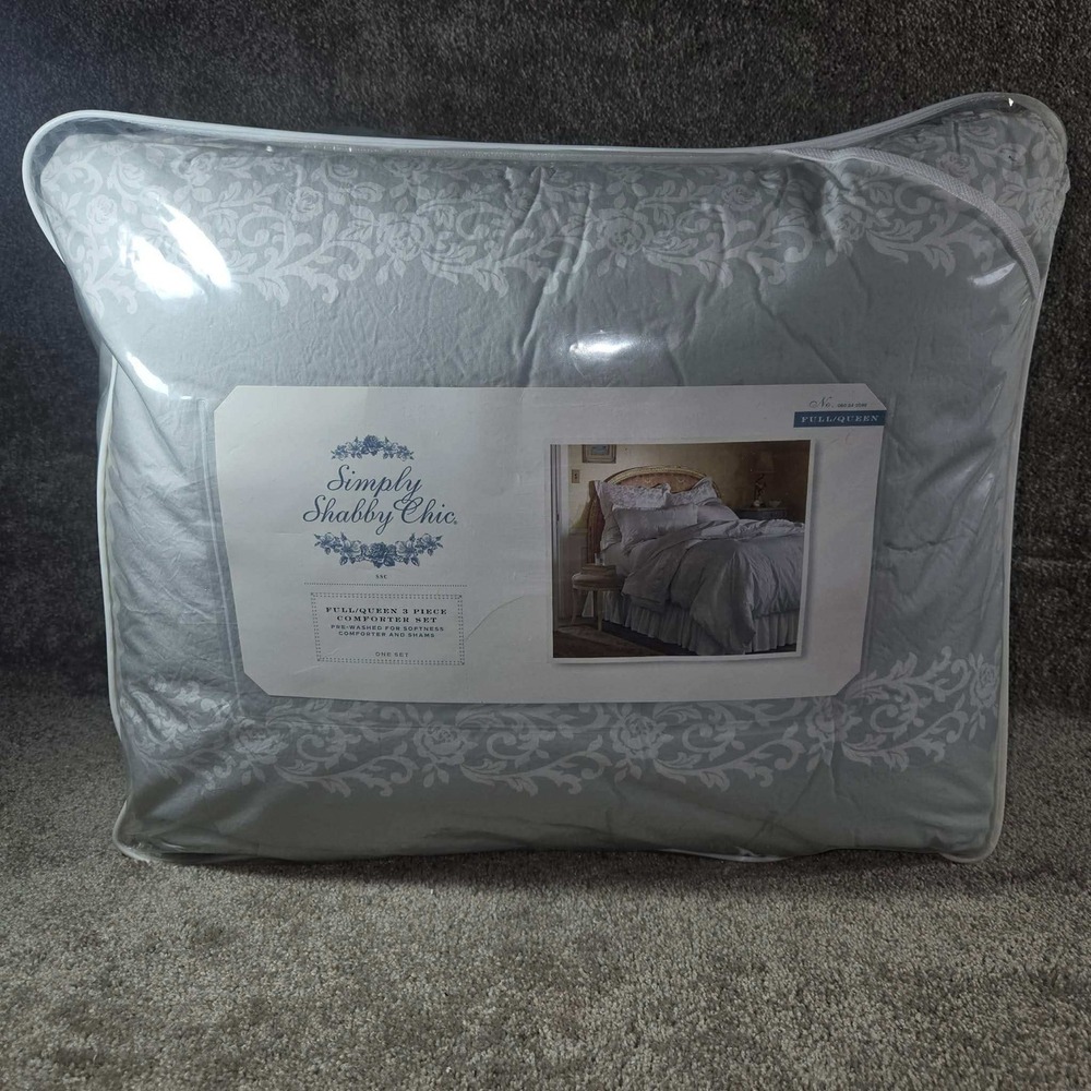 Simply Shabby Chic Comforter Set Sage/Grey Floral Damask Full Queen 3pc